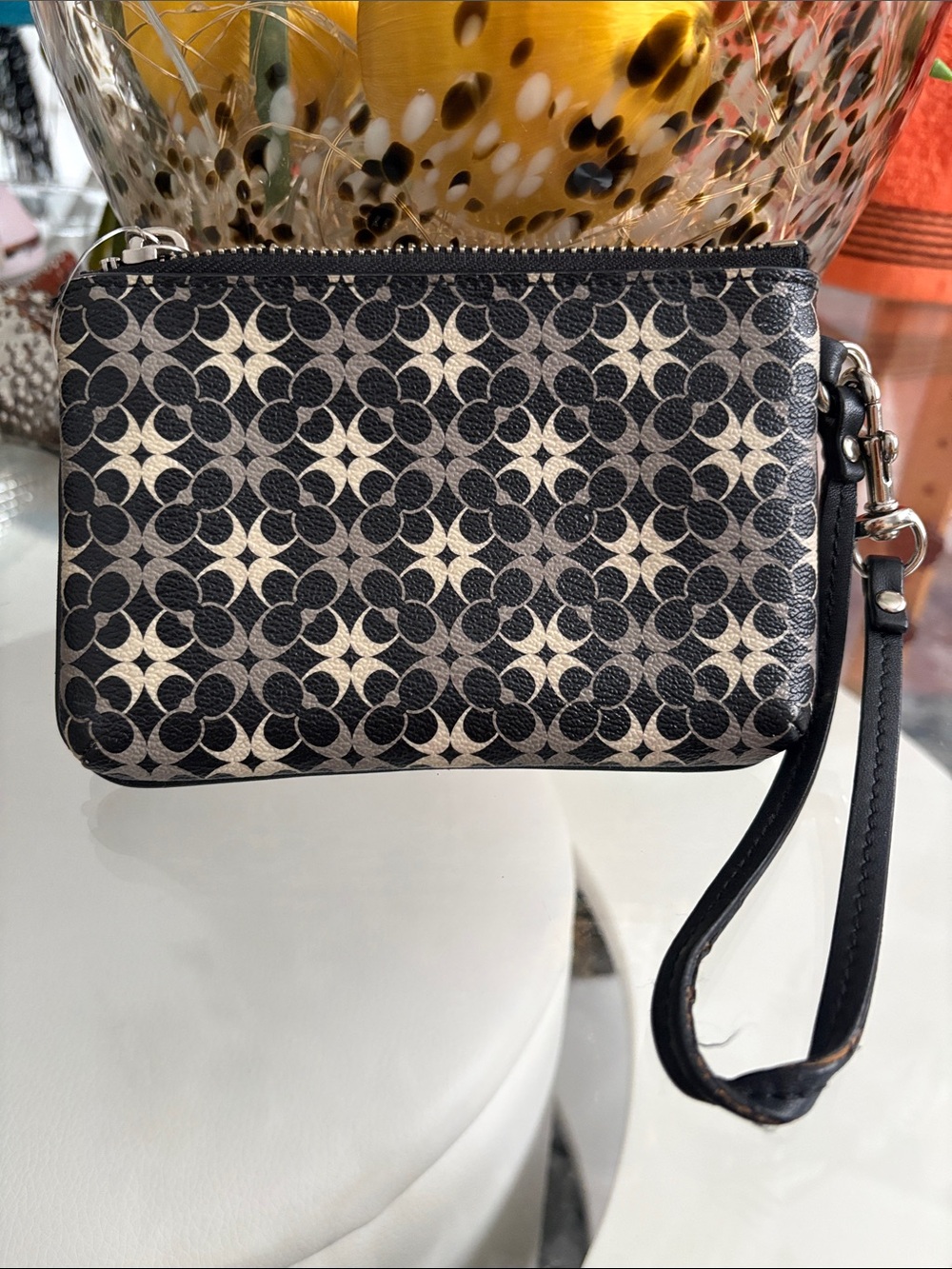 Coach Black and Cream Signature Pattern Wristlet